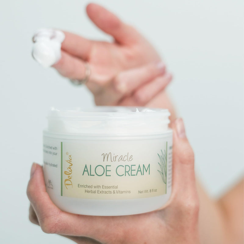 Deluvia Miracle Aloe Cream | Face & Body Moisturizer with Organic Aloe Vera | Hydrating for Dry, Itchy Skin, Problem Skin, Anti-Wrinkle, Soothes Symptoms of Psoriasis, Eczema, Non-Greasy Unscented 2 Ounce (Pack of 1)