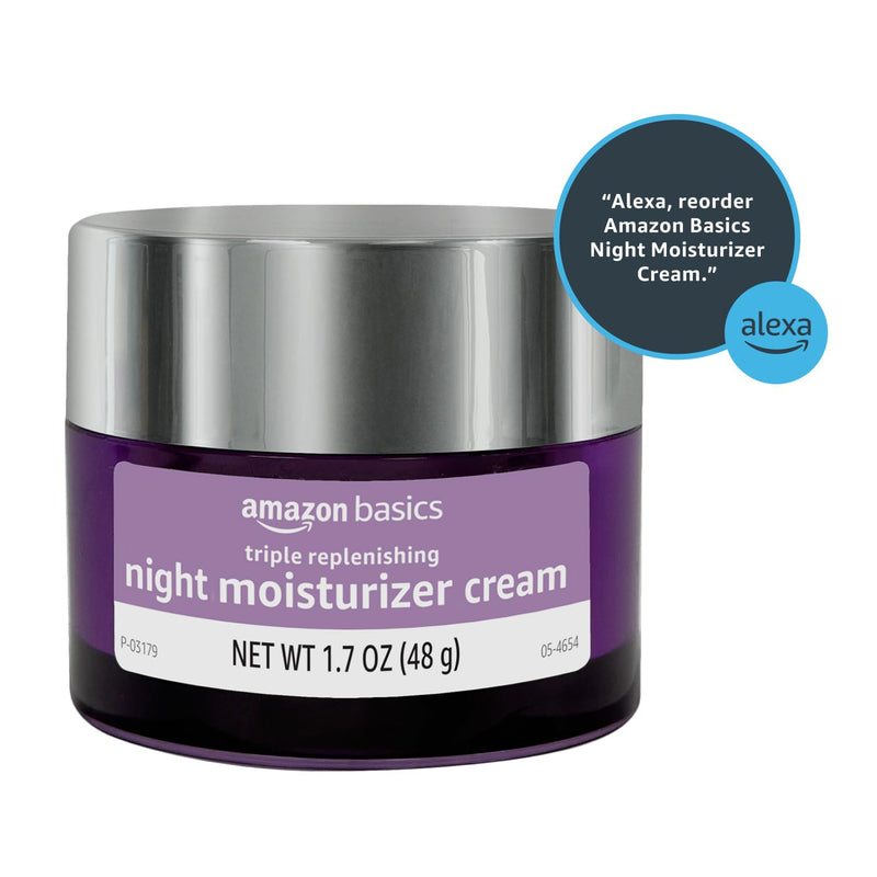 Amazon Basics Triple Replenishing Moisturizer Night Cream with Vitamin C, Glycerin, Shea Butter, 1.7 Ounces, 1-Pack