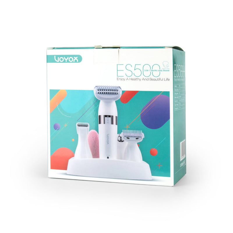 [Australia] - VOYOR Electric Shaver for Women Bikini Trimmer Hair Remover for Face Body, 5 in 1 Groomer Kit Lady Shaver Bikini Razor Women for Hair Trimmer, Cordless Rechargeable Waterproof ES500 