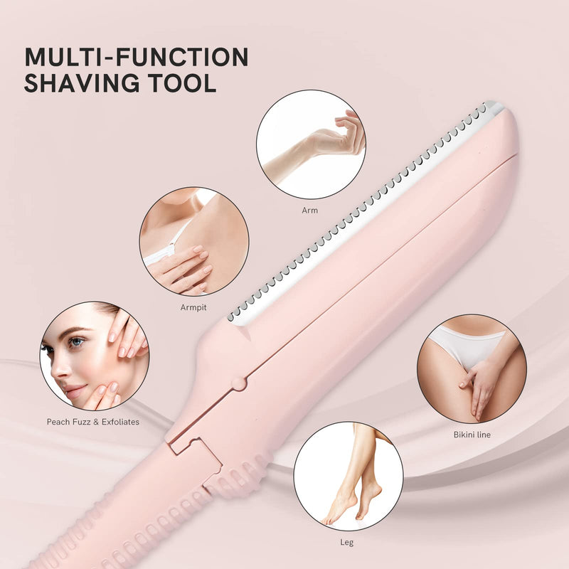 [Australia] - Eyebrow Razors for Women, Replaceable Face Razors kit, Dermaplane Shaving Tool for Men & Women, Face Razors for Peach Fuzz and Hair Removal, 4pcs Replacement Blades Available pink 2 