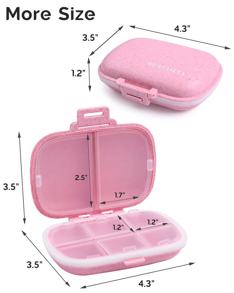 8 Compartments Travel Pill Organizer, Daily Pill Case Small Pill Box for Pocket Purse, Portable Pill Container Medicine Vitamin Organizer (Pink) Pink