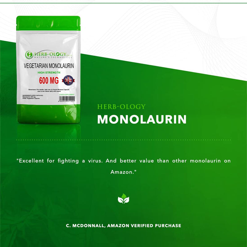 HB Monolaurin | 60 High Strength Monolaurin Capsules - 600mg-Monolaurin per Serving | No Artificial Ingredients or Fillers | Non-GMO, Gluten & Allergen Free | Manufactured in The UK 60 count (Pack of 1)
