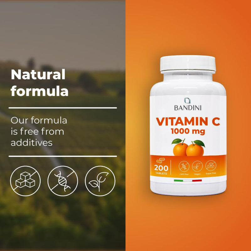 Bandini® Vitamin C 1000mg 200 Tablets (+6 Months) | Supports Immune System & Skin Health | High Strength for Healthy Bones, Nails, Hair | 100% Vegan L-Ascorbic Acid | Antioxidant Supplement, Non-GMO