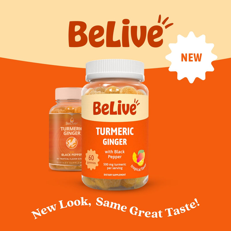 [Australia] - BeLive Turmeric Curcumin with Black Pepper & Ginger - 500 mg of Turmeric and Ginger Supplement for Immune Support, Healthy Skin, and Mobility - Tropical Flavor | 60 Count 60 Count (Pack of 1) 