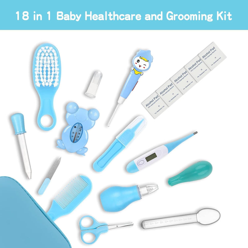 Baby Healthcare and Grooming Kit, Portable Baby Safety Care Set, Baby Essentials kit for Newborn (Blue 18 in 1)… Blue