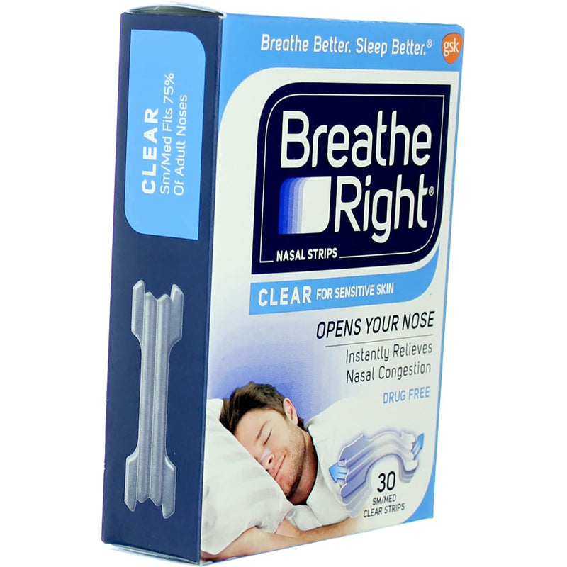 [Australia] - Breathe Right Nasal Strips Clear Sensitive Skin Small/Medium - 30 Strips, Pack of 4 