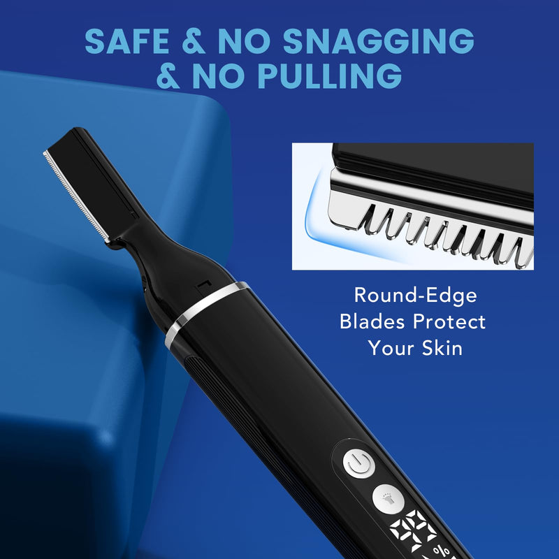 [Australia] - Eyebrow Trimmer Electric Eyebrow Razor with Digital Display LED Light, 2-Speed Eyebrow Shaver Rechargeable Face Trimmer for Men, Painless Facial Hair Remover for Upper Lip Peach Fuzz Mustache Arm Leg Black 
