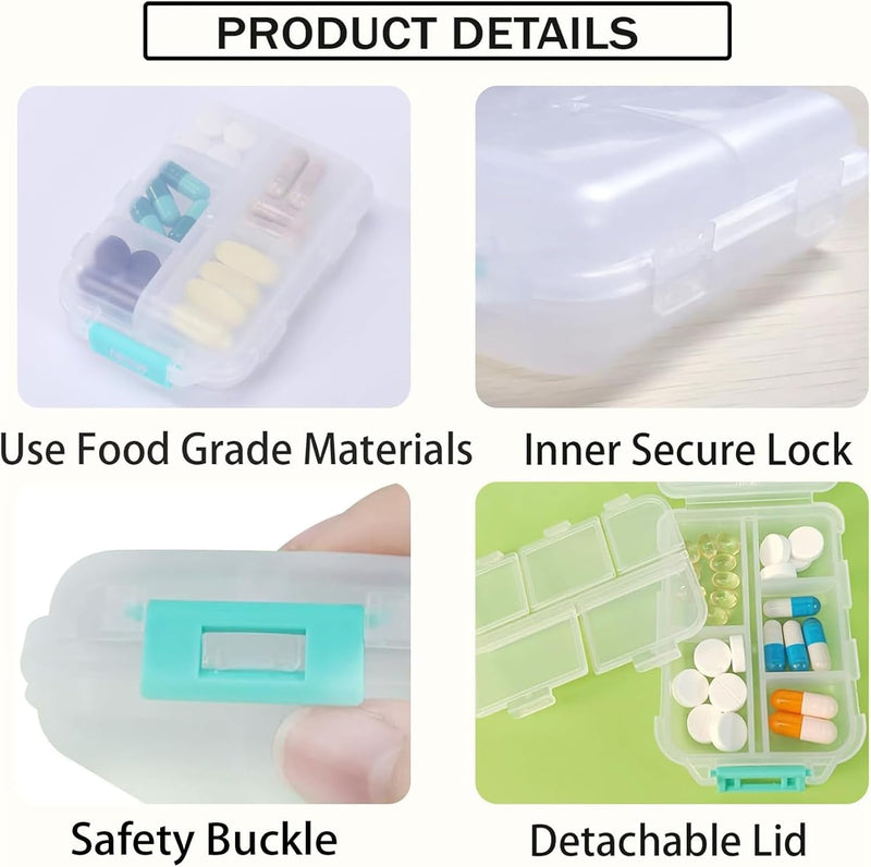 3PCS Travel Pill Organizer Portable Pocket Pill Case Small Pill Box for Purse Medicine Organizer Have 10 Compartments Storage Vitamin Fish Oil by INVODA (Pink+Gray+Blue+Lables) Red+yellow+white+label