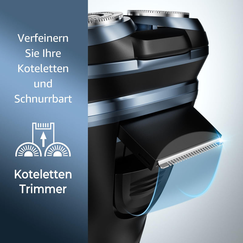 [Australia] - Men's Electric Shaver, Dyoonoer Men's Electric Shaver, IPX7 Waterproof Wet and Dry Rechargeable Beard Razor with Fold-Out Trimmer and Travel Lock Blue 
