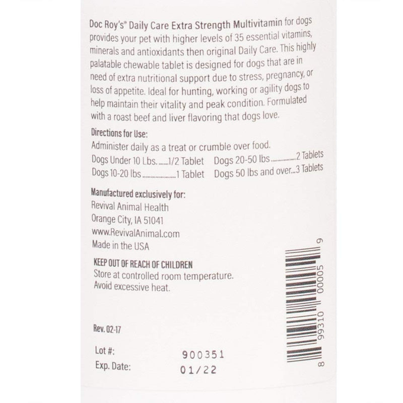 Doc Roy's Daily Care Extra Multivitamin with Minerals for Dogs- Canine Daily Health Supplement - 180ct Tablets - PawsPlanet Australia