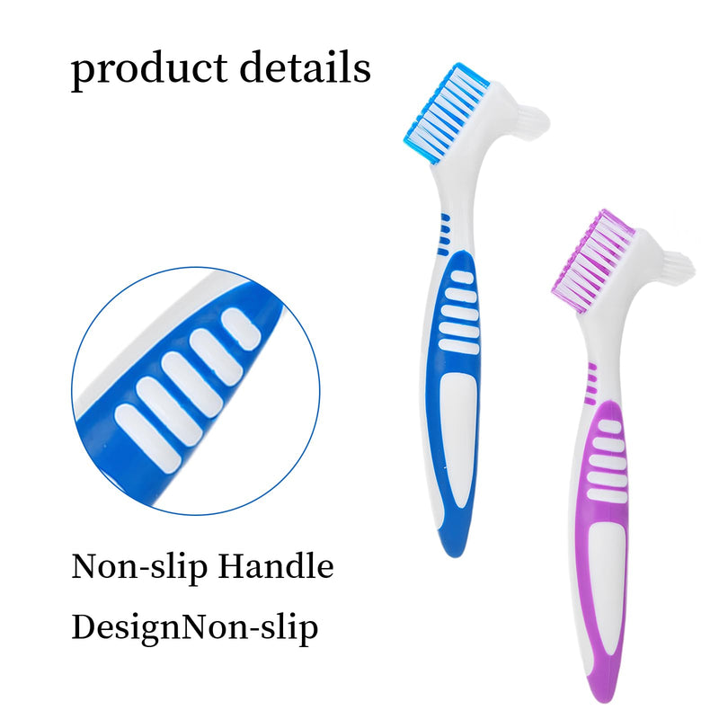 [Australia] - Pack of 2 denture cleaning brush, portable cleaning brush, 2 denture box, false teeth brush, denture brush, denture brush double head, denture toothbrush brush (purple, blue) purple 1 piece (pack of 4) 