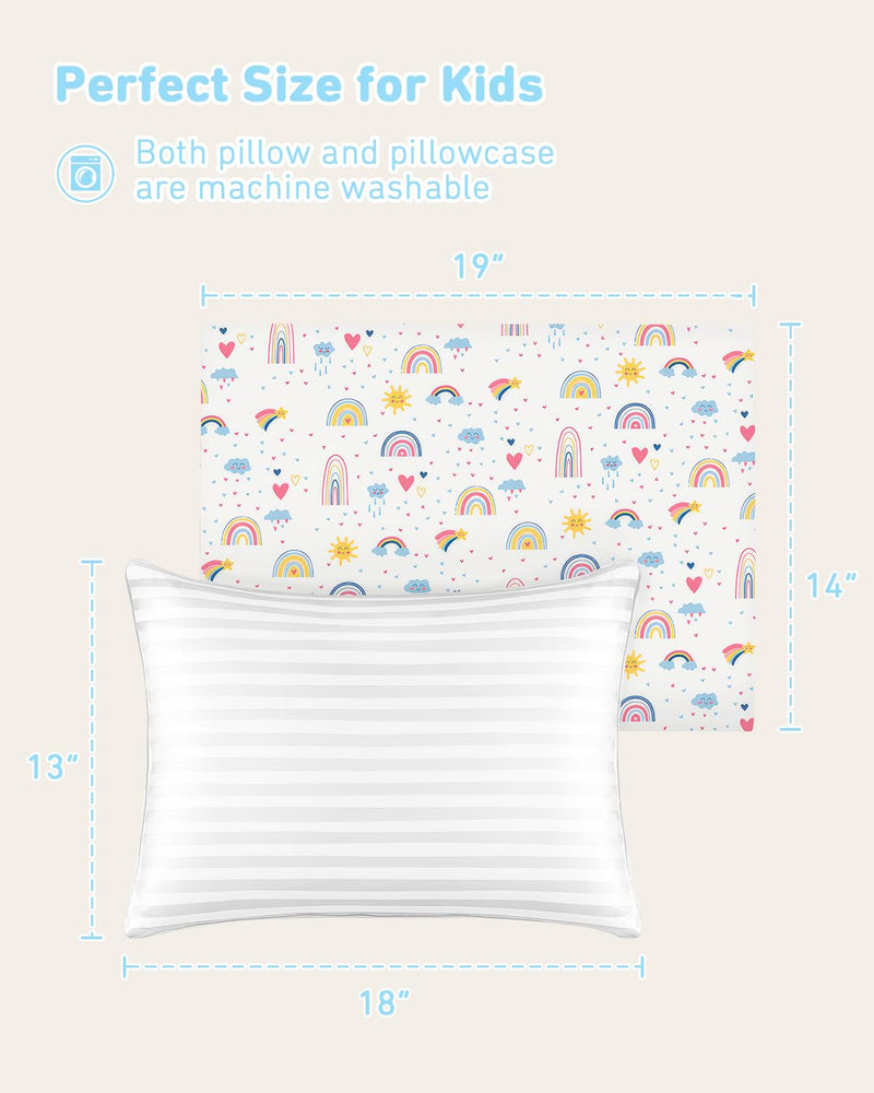 Babebay Toddler Pillow,13X18 Soft Toddler Pillows for Sleeping, Machine Washable Kids Pillow with Cotton Pillowcase, Perfect for Travel, Toddlers Cot Sunny Rainbow 13x18 Inch (Pack of 1)