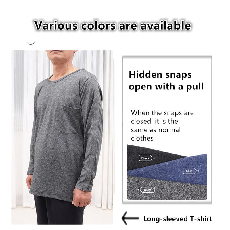 [Australia] - Unisex Bedridden Patient Clothing,Disability Clothing with Fully Open on Both Sides,Patient Nursing Long Sleeves,for Home Care,Post Surgery,Elderly(Man,Grey,M) Gray Medium 
