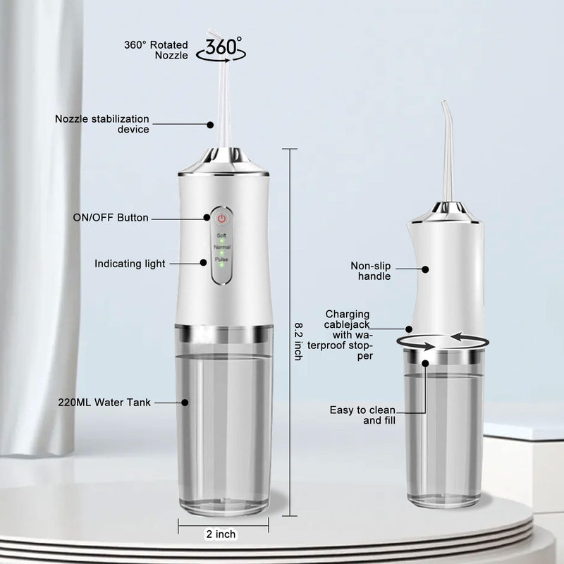 [Australia] - MeYuxg Water Oral Irrigator Wireless, Portable Electric Tooth Cleaner, 3 Modes & 4 Nozzles, Wireless Oral Irrigator IPX7 Waterproof Water Flosser 300ML Removable Water Tank for Ten Home and Travel Use 