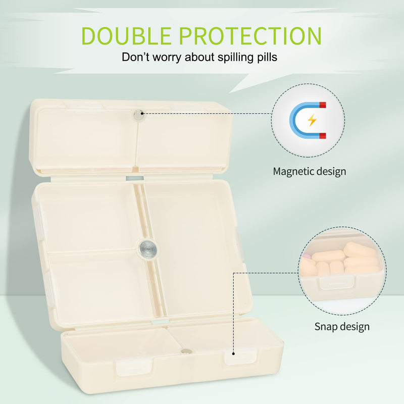 FYY Travel Pill Organizer,7 Compartments Large Pill Box Medicine Case-Beige | Easy to Use, Privacy Protection,Magnetic Foldable Large Pill Case for Purse or Pocket to Hold Vitamins,Supplements,Medication Large (1 Piece) Beige