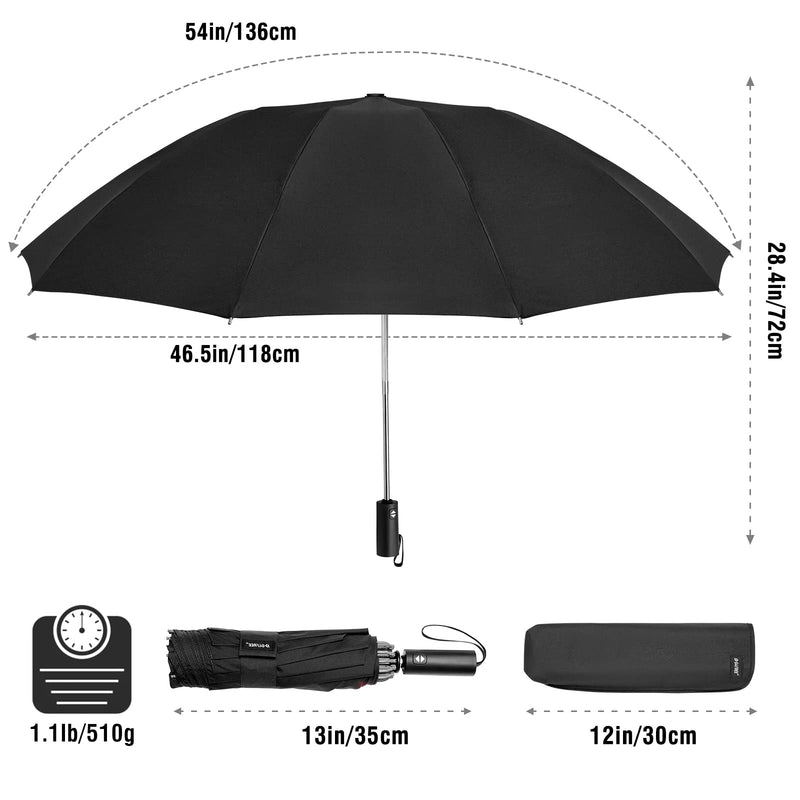 G4Free Inverted Windproof Umbrella-54 Inch Large Canopy for Rain & Sun (Black+Lake Blue)