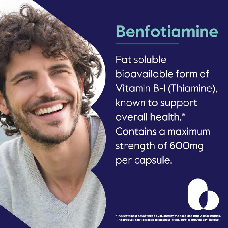 BESTVITE Ultra Benfotiamine 600mg per Capsule (60 Veg Caps) - No Stearates | Vegan - Non GMO - Gluten Free - Fat Soluble Vitamin B1 - Vitamin B1 Thiamine Supplement - Maximum Strength Benfotiamine 60 Count (Pack of 1)