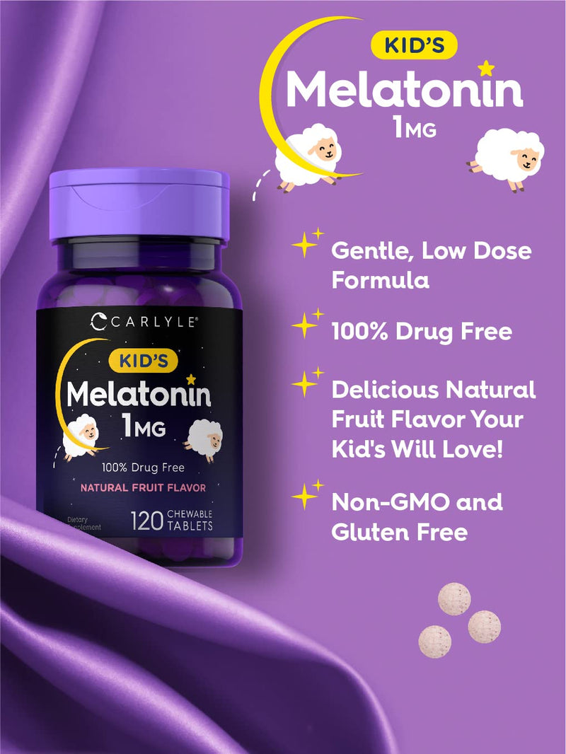 Carlyle Kids Melatonin 1mg | 120 Chewable Tablets | Fruit Flavor | Non-GMO, Gluten Free