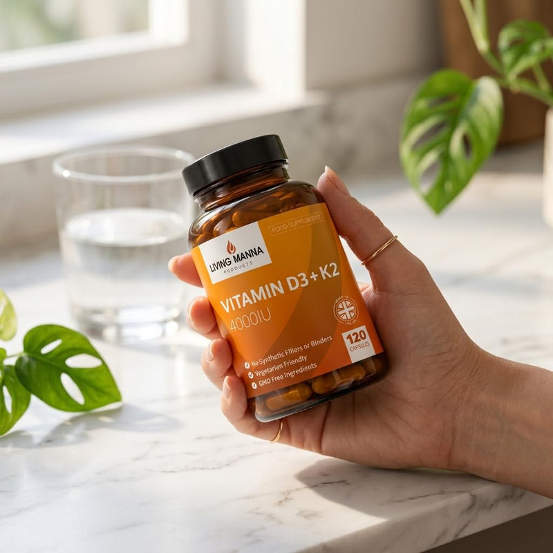 Vitamin D3 4000 IU + K2 MK‑7 100mcg High Strength | 120 Vegetarian Capsules | Bone, Immune & Heart Support | Pure D3 & K2 | UK Made – Living Manna 120 count (Pack of 1)