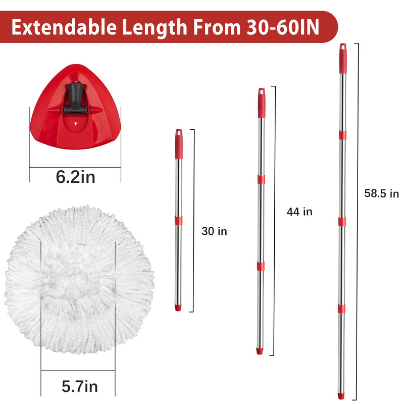 [Australia] - 2 Spin Mop Head Replacement, 1 Base, 1 Mop Handle (30-58in) Combo Mop Set Compatible with OCedar EasyWring Microfiber Mop (White (1-Tank System)) White (1-tank System) 