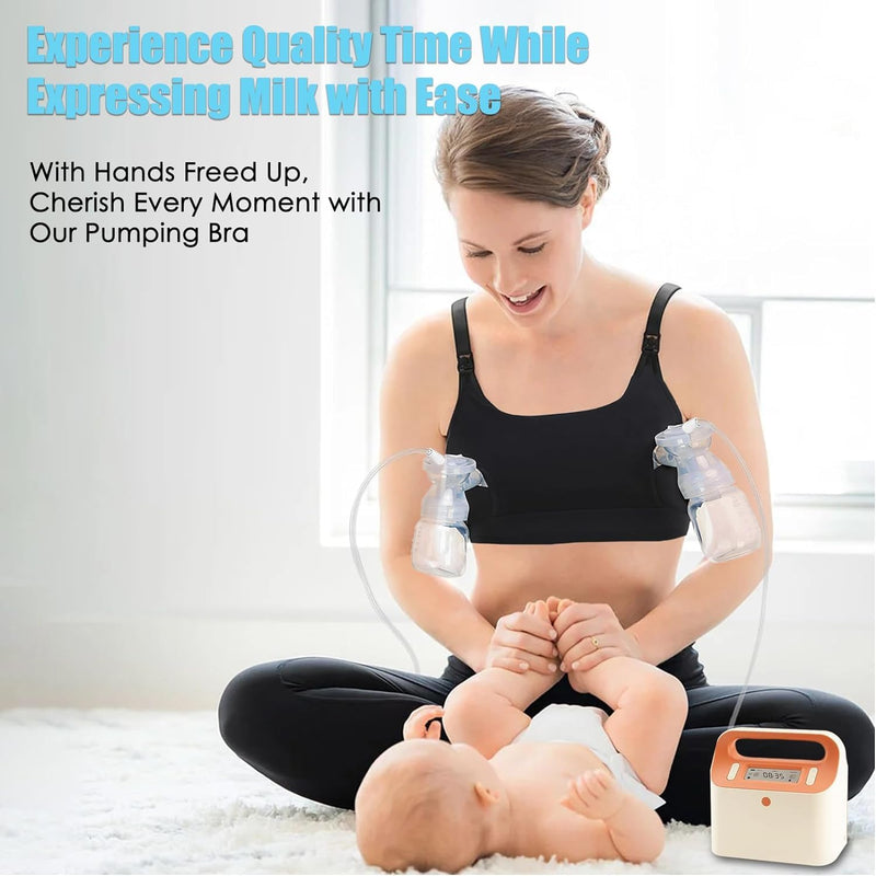 [Australia] - Hands Free Pumping Bra Hands-Free Breast Pump Bra Nursing Bras for Pumping Adjustable Breast-Pumps Holding and Nursing Bra Black Large 