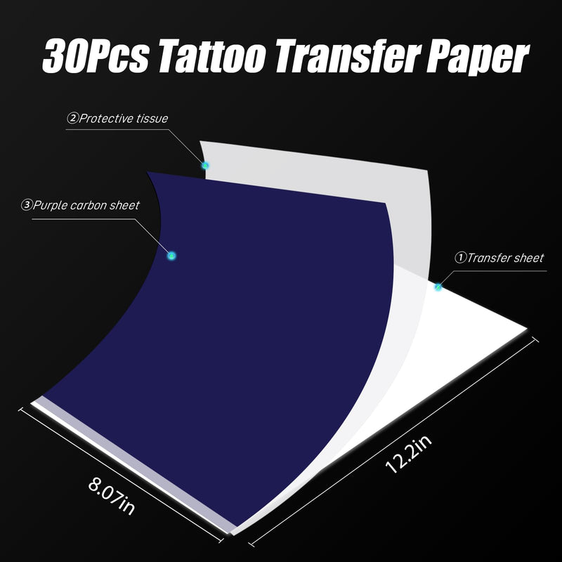 [Australia] - 3MM Tattoo Practice Skin with Transfer Paper - 40Pcs Tattoo Fake Skin and Stencil Paper Kit Includes 30Pcs Thermal Paper and 10Pcs Double Sided Practice for Beginners Complete Set 