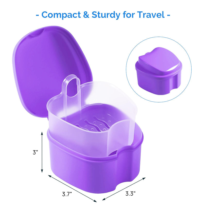 [Australia] - JMU Denture Bath Case, Denture Cup for Soaking Dentures with Strainer Basket Tray for Dentures, Mouth Guard Storage Case, Purple 