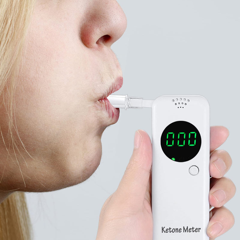 [Australia] - Portable Ketone Breath Meter Ketone Breath Analyzer Digital Ketosis Breath Tester for Accurate Ketosis Tracking - Includes 10 Reusable Mouthpieces White 