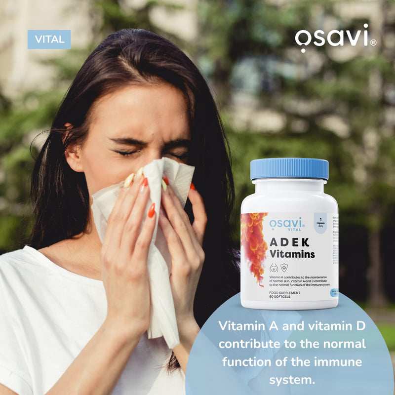 Osavi ADEK Vitamins – 120 Softgels | Supports Immunity, Bones & Skin | Natural Beta–Carotene, D3, E & K2 for Immune Defense, Strong Bones, Healthy Skin, Vision & Muscle Function 120 count (Pack of 1)