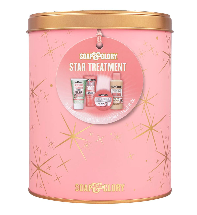 Soap & Glory Star Treatment Skin Care Set, 4 Piece | Moisturizing Food Hand Cream, The Righteous Body Butter, Clean On Me Shower Gel, Face Soap & Clarity Vitamin C Cleanser