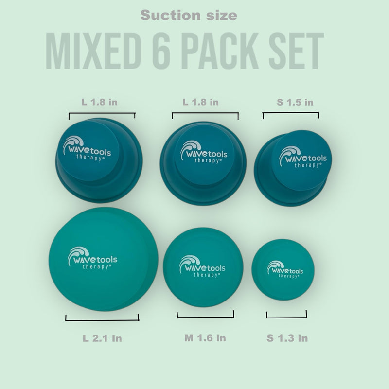 [Australia] - Dual Style Silicone Massage Cupping Therapy Set with All Natural Balm, Mixed 4 or 6 Packs with case (6 Pack, Clear Teal Glide Cups) Clear Teal Glide Cup 6 pack mixed sizes 