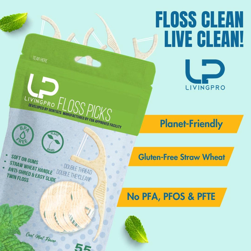 [Australia] - Twin Line Biodegradable Floss Picks (220 Count) - Compostable Tooth Flossers Minty Fresh-Double Thread 2X The Clean | Bonus Travel Case | Thing Thread Glide Easy & Shred-Resistant Mint- Double Thread 