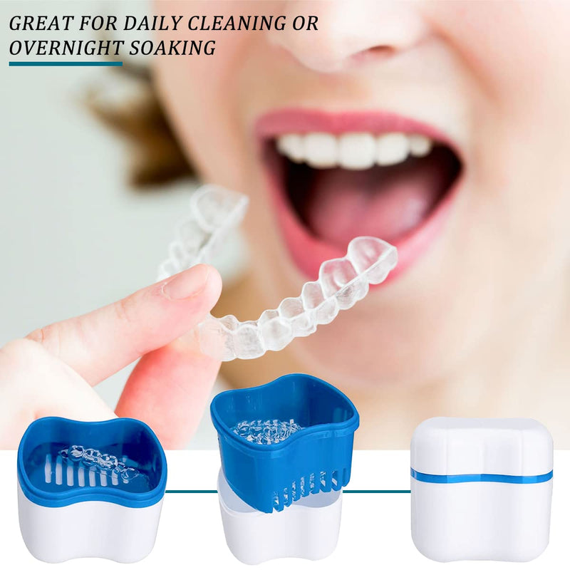[Australia] - Prosthesis box, denture case, denture container, for false teeth storage cleaning, for orthodontic box, 2 pieces braces box + 2 denture cleaning brushes, green + blue 