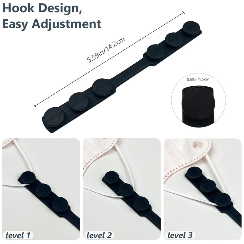 [Australia] - 6-Pack Black Adjustable Silicone Mask Strap Extenders ‚Äì Anti-Tightening Ear Savers with Hook Buckle for Comfort and Pain Relief 