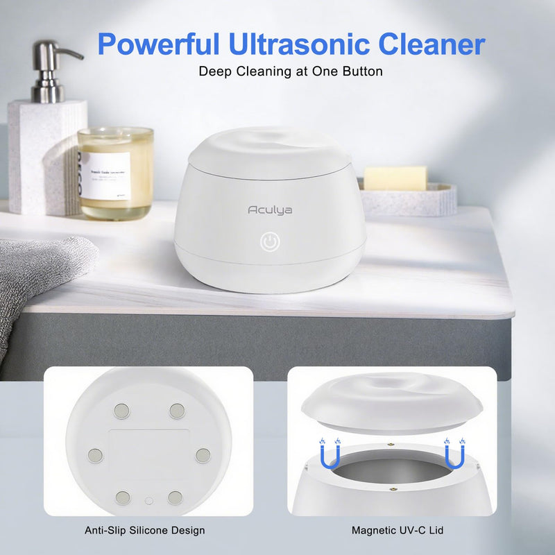 [Australia] - Ultrasonic Retainer Cleaner Machine 48kHz Denture Cleaner 200ml Dental Appliance Cleaner for Aligner, Night Guard, Brace, Jewelry White 