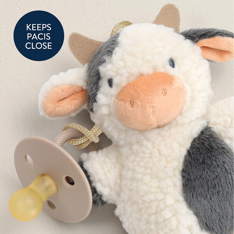 [Australia] - Itzy Ritzy Pacifier & Lovey Set - Natural Rubber Pacifier with Stuffed Animal Lovey - Detachable Plush Cow Binky Holder & Coordinating Natural Rubber Binky, Ideal for Ages 0-6 Months (Cow) 1 Count (Pack of 1) 