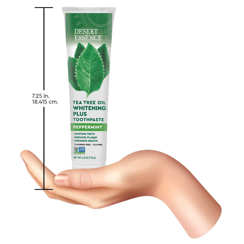 [Australia] - Desert Essence Tea Tree Oil Whitening Plus Toothpaste - Peppermint - 6.25 Oz - Antiseptic Tea Tree Oil - Zinc Citrate - Baking Soda - Freshens Breath - Reduced Plaque - Fluoride Free 