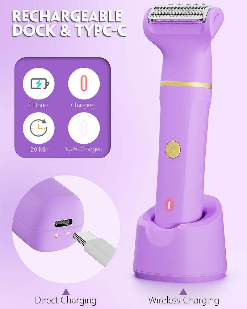[Australia] - Electric Bikini Trimmer for Women - Tiovara Cordless Electric Razors,Wet Dry Shaver Groomer with USB Charge Dock for Bikini Underarm Leg Arm Body Face Silk Skin 