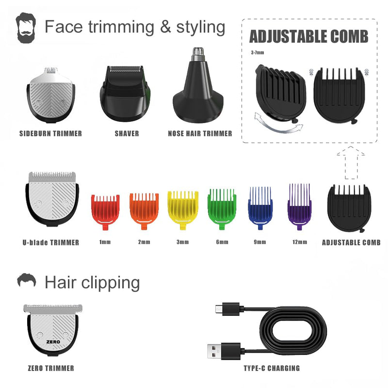 [Australia] - Beard Trimmer for Men – Stainless Steel Electric Razor & Shaver, Cordless Hair Clippers Grooming Kit, IPX7 Waterproof Nose Ear Face Body Trimmer, USB-C Rechargeable with Travel Lock, Gifts for Men 