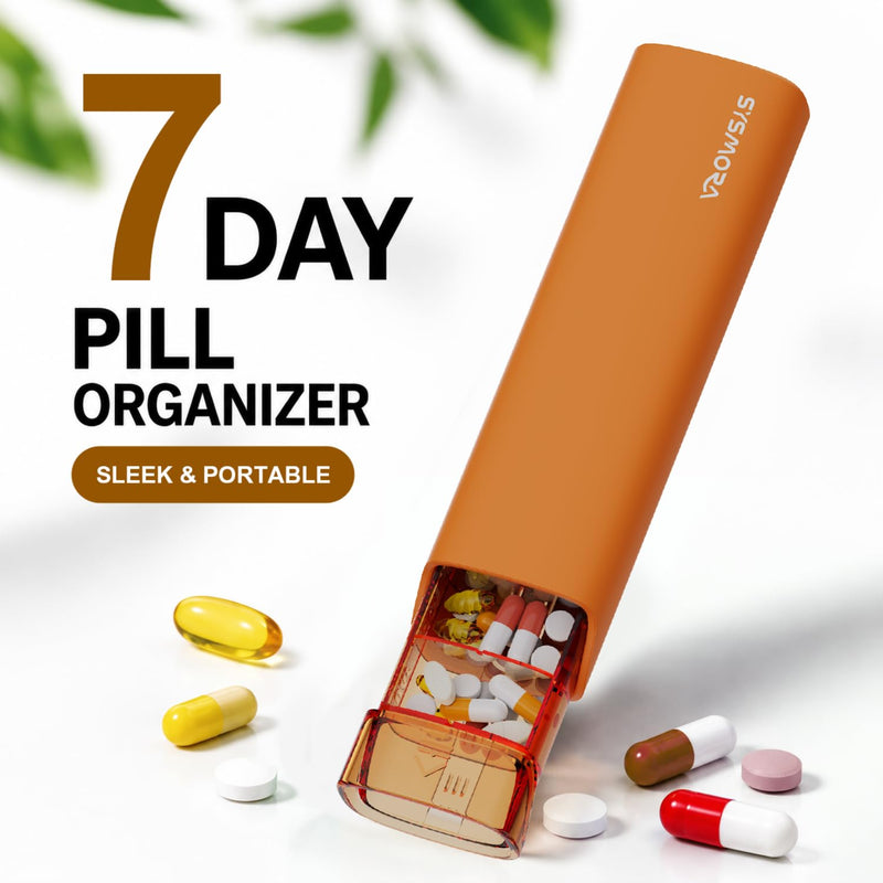 Silicone Pill Organizer 7 Compartments Shockproof Pill Case for Purse, Portable Travel Pill Box for Vitamin & Medication, Soft Supplement Organizer, Small Pill Container for Pocket (Yellow) Yellow