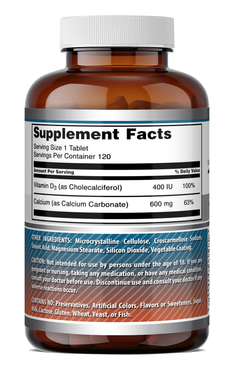 Amazing Formulas Calcium with Vitamin D3 Supplement | Tablets | Non-GMO | Gluten-Free | Made in USA (Pack of 1 | 120 Count) Unflavored | 120 Count | 1 Pack