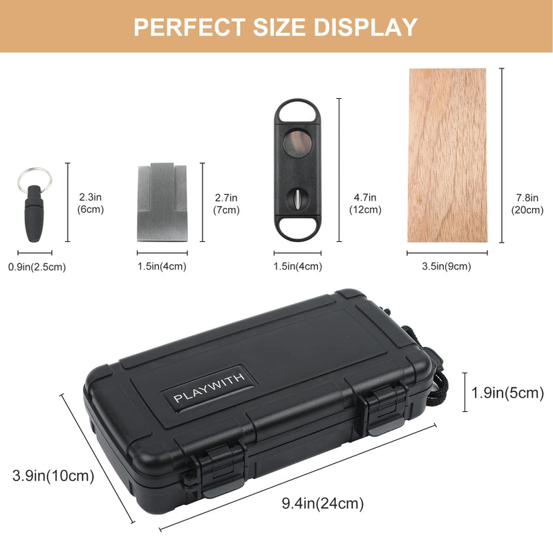 [Australia] - Travel Humidor Box With Cigar Accessories - Spanish Cedar, Humidifier, Cutter, Stand, Punch - Holds 4-5 Cigars - Waterproof, Crushproof, Airtight Seal Store 4-5 cigars 