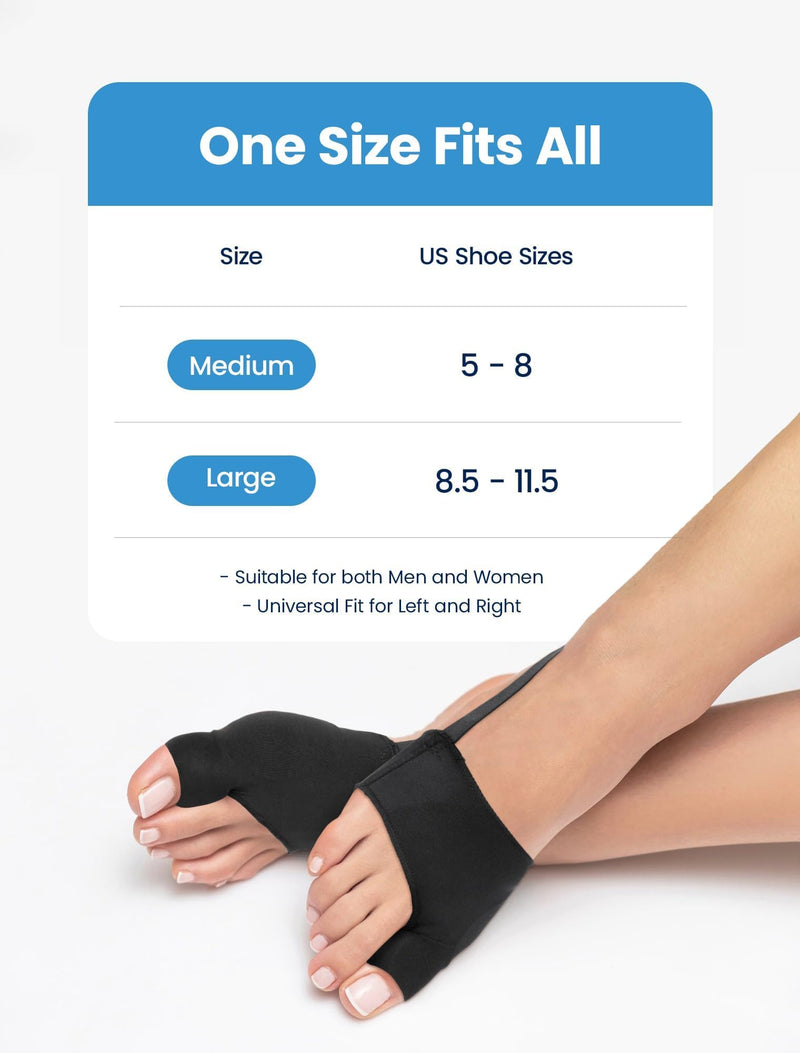 [Australia] - Bunion Corrector for Women and Men, Breathable Big Toe Straightener, Bunion Relief Splint & Pad, Comfortable for Day/Night Use, Fit for R/L, Washable Black-M-2Pack 