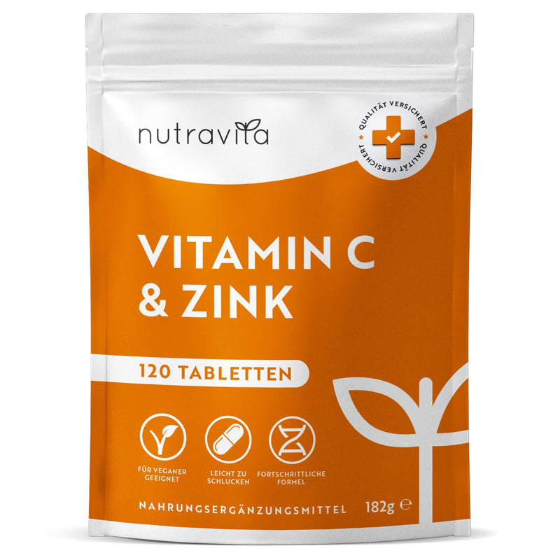 [Australia] - Vitamin C & Zinc - 120 tablets - High dose with 1000mg vitamin C + 20mg zinc - Laboratory tested, vegan & optimally bioavailable - without unnecessary additives - Supports the immune system - Nutravita 