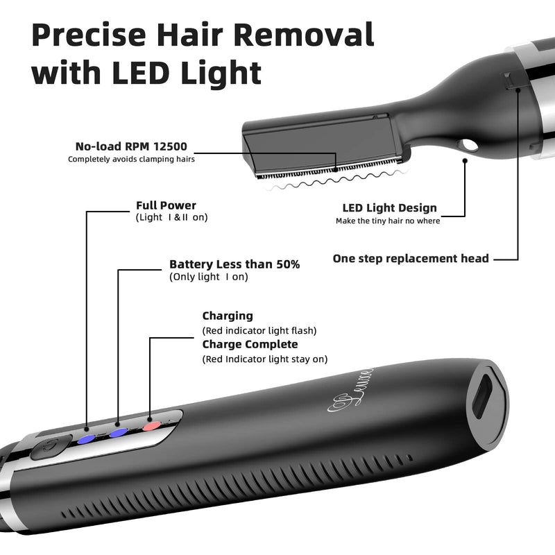 [Australia] - Eyebrow Trimmer and Facial Hair Remover, Rechargeable Hair Removal Women's Electric Shaver Razor for Peach Fuzz Chin Cheek Upper Lip (Black) Black 