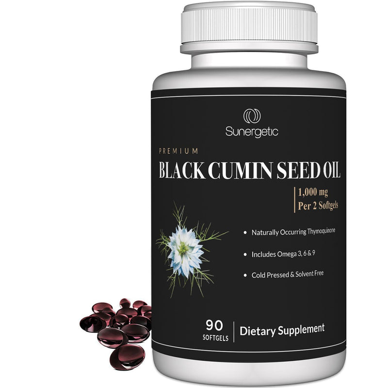 [Australia] - Sunergetic Premium Black Cumin Seed Oil Softgels – 1,000mg of Black Seed Oil Per Serving – Non GMO Cold Pressed Nigella Sativa – Includes Thymoquinone & Omega’s - 90 Softgels 
