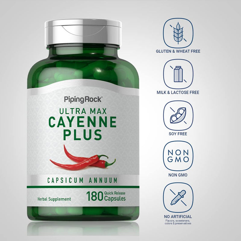 [Australia] - Piping Rock Cayenne Pepper Capsules | 180 Count | Capsicum Annuum | Plus Ginger and Hawthorn Berry | Herbal Supplement | Non-GMO, Gluten Free 
