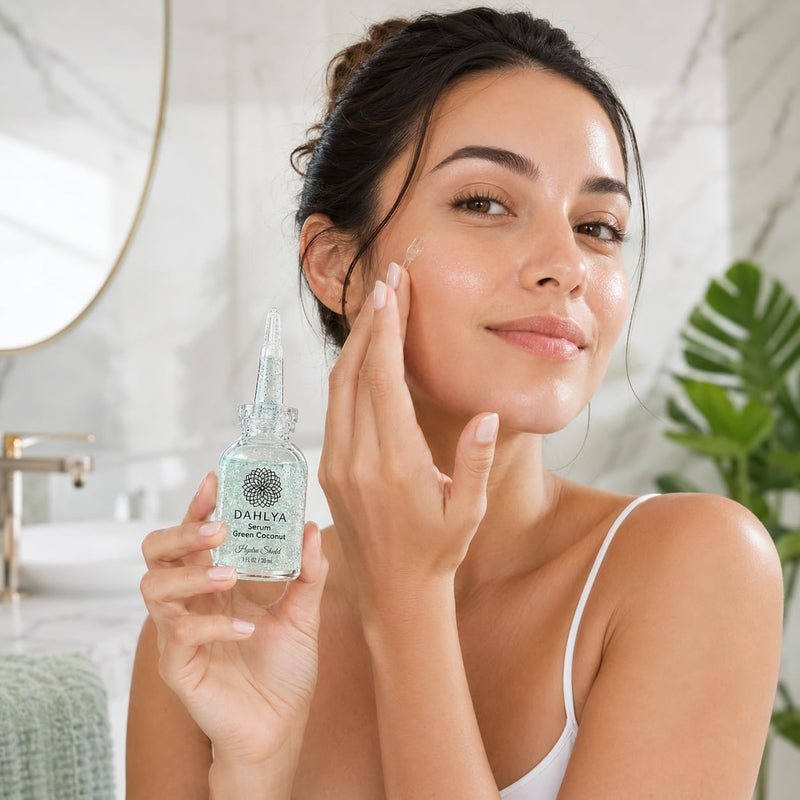 Dahlya Dew Hydrating Face Serum for Dry Skin - Hyaluronic Acid, Aloe Vera, Green Coconut & Vitamin E - Fine Lines & Dehydrated Skin - Brazilian Skincare, All Skin Types, 1 fl oz (30ml)