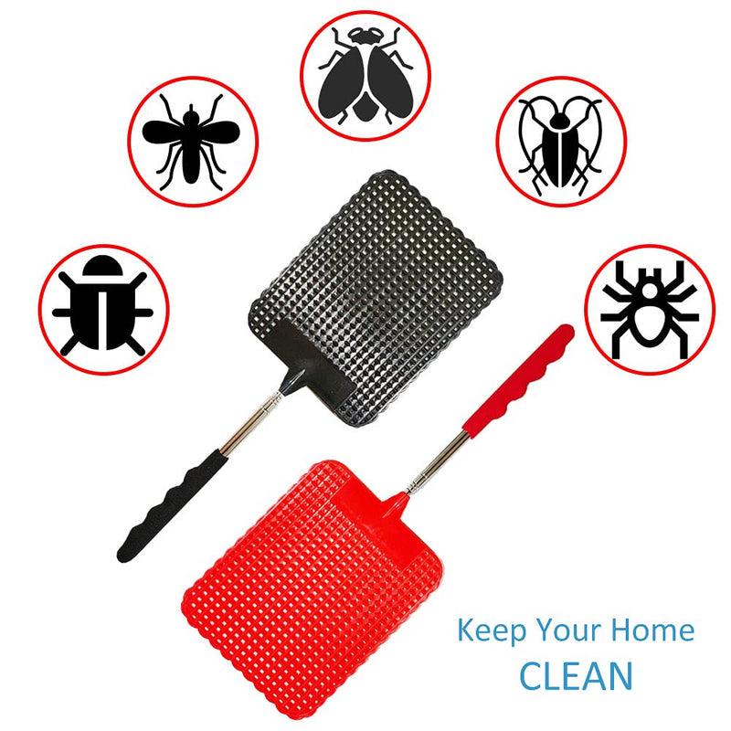 [Australia] - 4Pcs Telescopic Fly Swatters, 29in Long Heavy Duty Retractable Manual Plastic Fly Swatter, Premium Extendable Flyswatter with Long Stainless Steel Pole, Pack of 3 Assorted Colors 