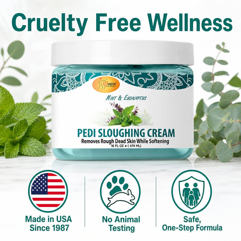 SPA REDI Exfoliating Foot Cream – Pumice & Amino Acid Callus Remover for Dry, Cracked Heels | Dual-Action Sloughing & Deep Hydration | Mint & Eucalyptus | Cruelty-Free | Made in USA | 16 oz